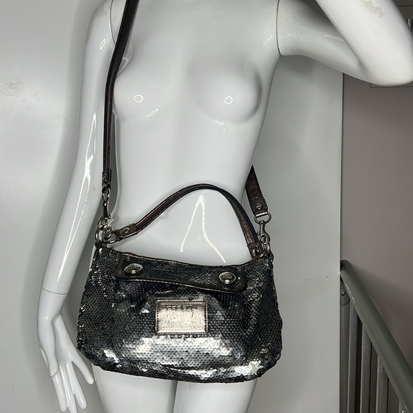 Coach Poppy H-1069 15381 Silver Gray Sequin Shoulder Crossbody Bag - Picture 7 of 16